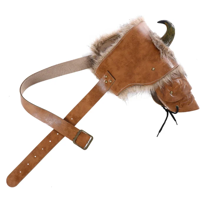 Viking Costume Medieval Warrior Women Armour Costume Cosplay LARP Adult PU Leather Brown Fur Viking Shoulder Armor with Horn