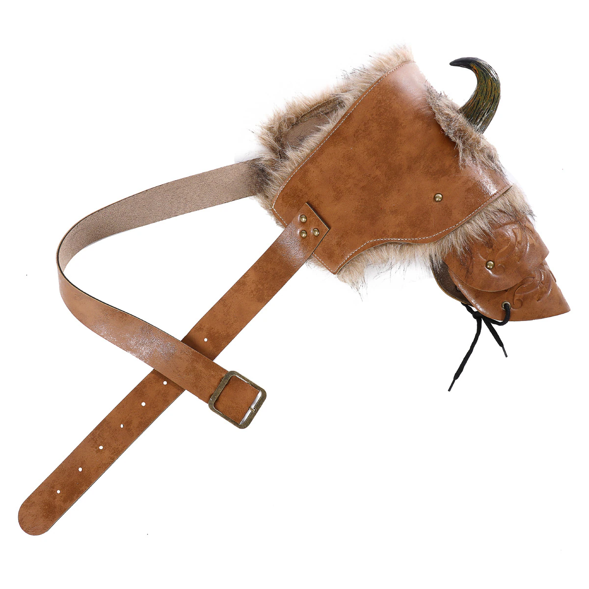 Cosplay Larp Adult Pu Leather Brown Fur Viking Shoulder Armor With