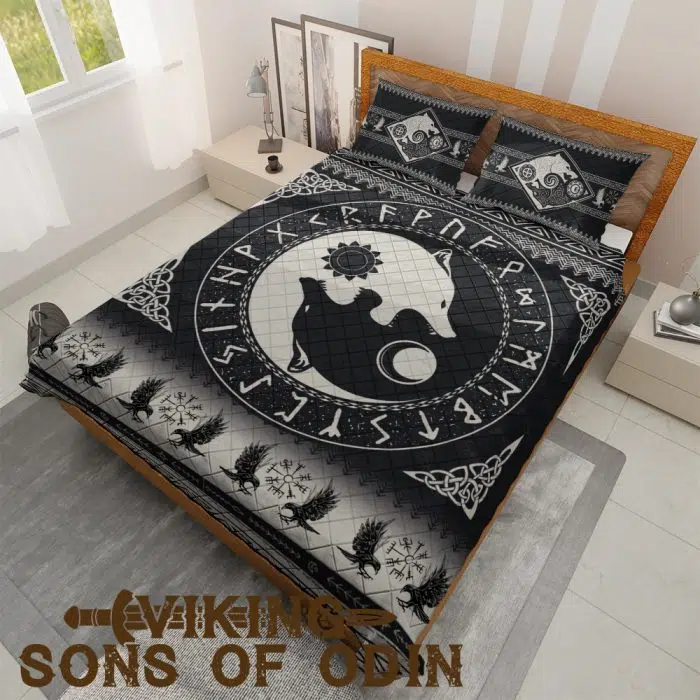 Viking Bedding Set Raven Skoll and Hati Odin Rune Norse