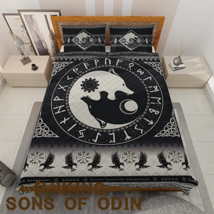 Viking Bedding Set Raven Skoll and Hati Odin Rune Norse