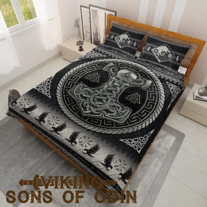 Viking Bedding Set Raven Skoll and Hati Thor Hammer Mjolnir