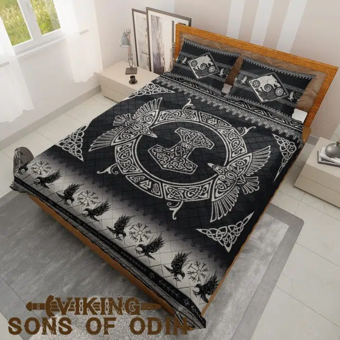 Viking Bedding Set Raven Skoll and Hati Thor Hammer Mjolnir