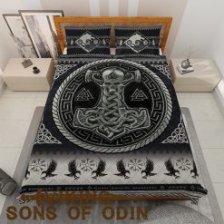 Viking Bedding Set Raven Skoll and Hati Thor Hammer Mjolnir