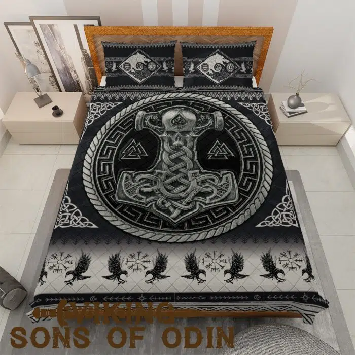 Viking Bedding Set Raven Skoll and Hati Thor Hammer Mjolnir