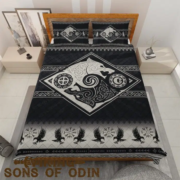 Viking Bedding Set Raven Skoll and Hati Vegvisir