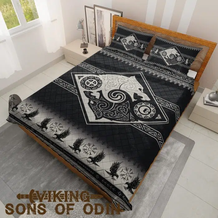 Viking Bedding Set Raven Skoll and Hati Vegvisir