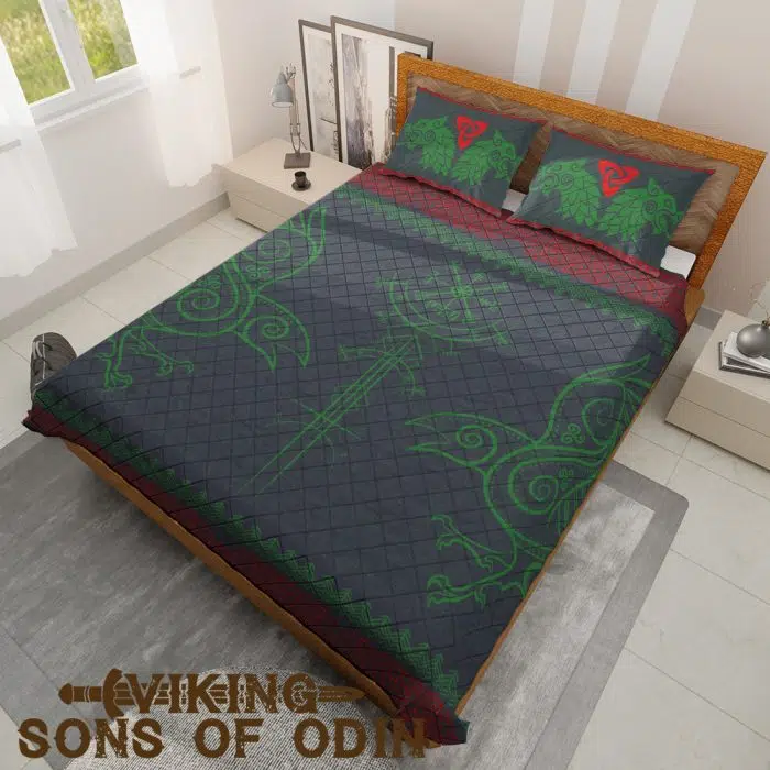 Viking Bedding Set Raven Skoll and Hati Vegvisir