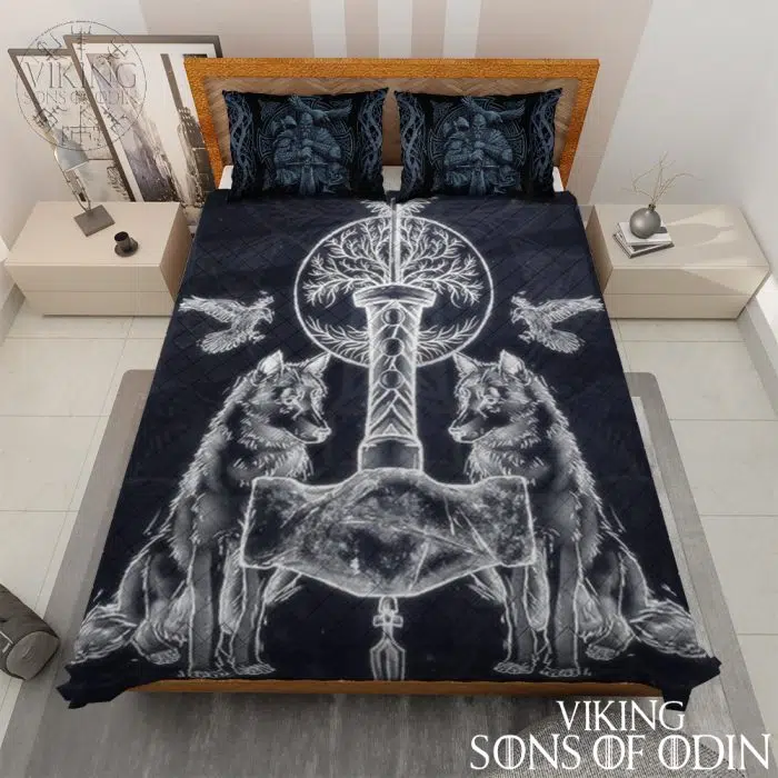 Viking Bedding Set Wolf Celtics Skoll and Hati Odin