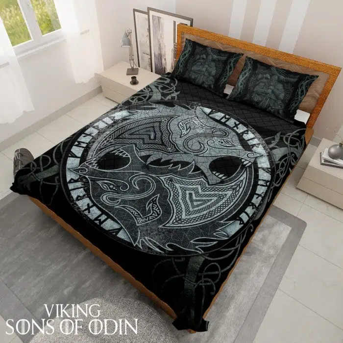 Viking Bedding Set Wolf Celtics Skoll and Hati Odin