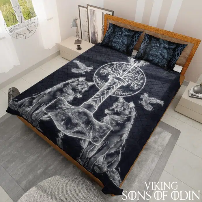 Viking Bedding Set Wolf Celtics Skoll and Hati Odin