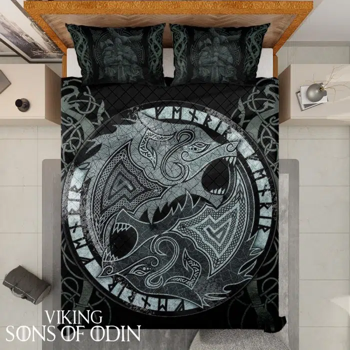 Viking Bedding Set Wolf Celtics Skoll and Hati Odin