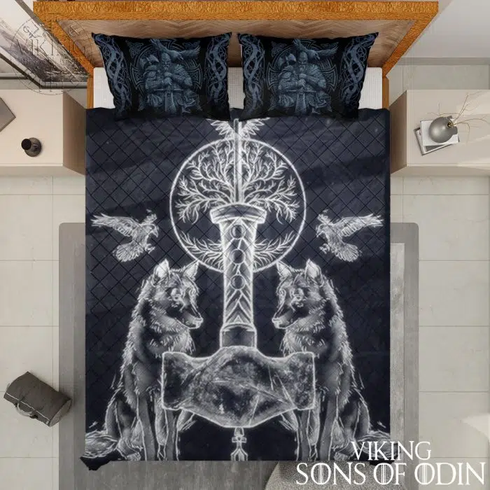 Viking Bedding Set Wolf Celtics Skoll and Hati Odin