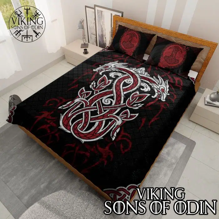 Viking Bedding Set Thor's Hammer Mjolnir Dragon