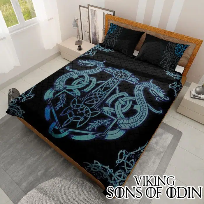 Viking Bedding Set Thor's Hammer Mjolnir Dragon Ship Raven