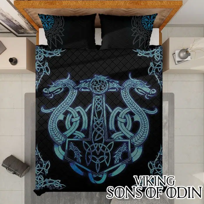 Viking Bedding Set Thor's Hammer Mjolnir Dragon Ship Raven