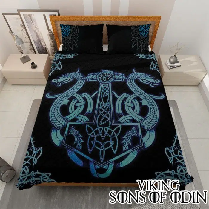 Viking Bedding Set Thor's Hammer Mjolnir Dragon Ship Raven