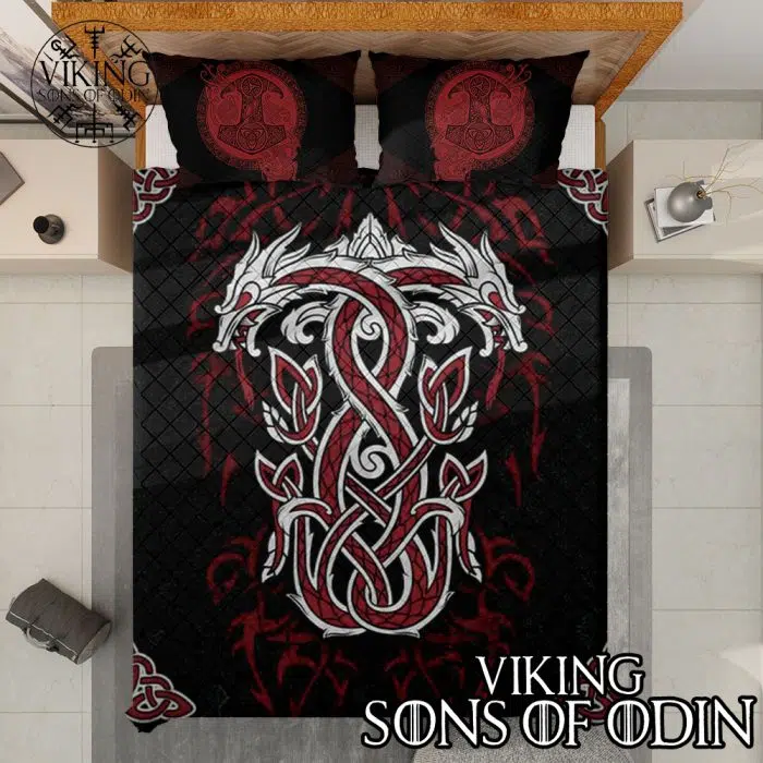 Viking Bedding Set Thor's Hammer Mjolnir Dragon