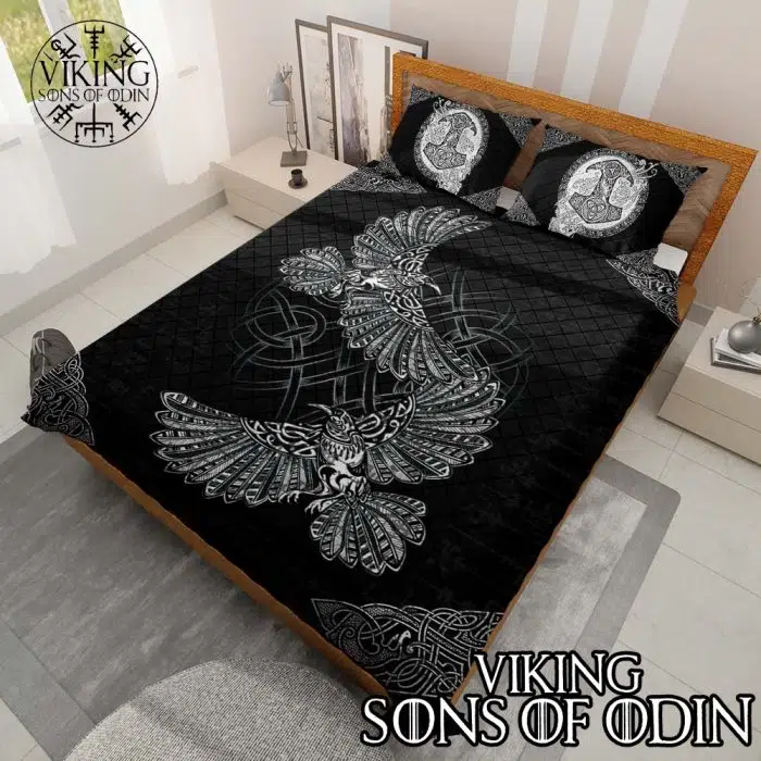 Viking Bedding Set Thor's Hammer Mjolnir Raven