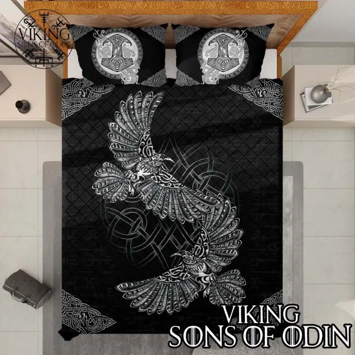 Viking Bedding Set Thor's Hammer Mjolnir Raven