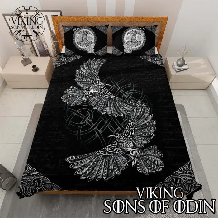 Viking Bedding Set Thor's Hammer Mjolnir Raven