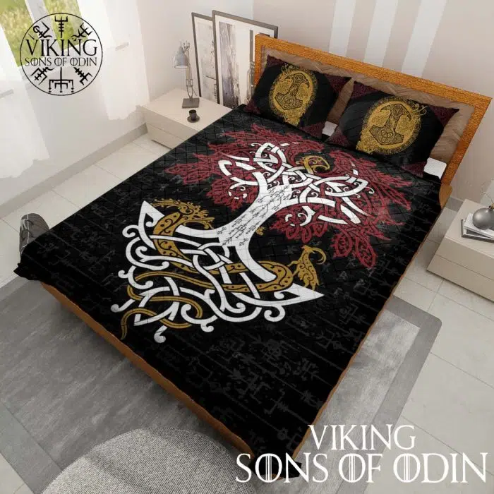 Viking Bedding Set Thor's Hammer Mjolnir Tree of life Yggdrasil