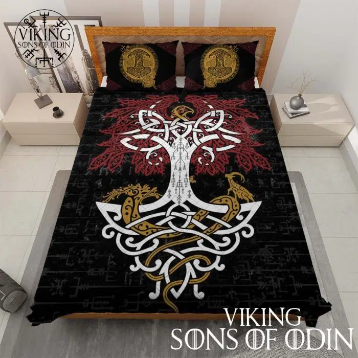 Viking Bedding Set Thor's Hammer Mjolnir Tree of life Yggdrasil