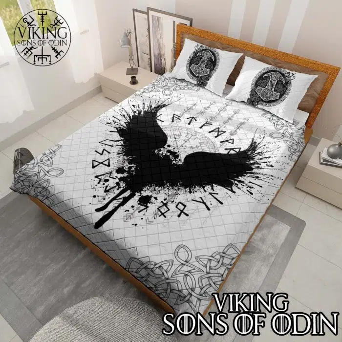 Viking Bedding Set Thor's Hammer Mjolnir Raven Rune Norse