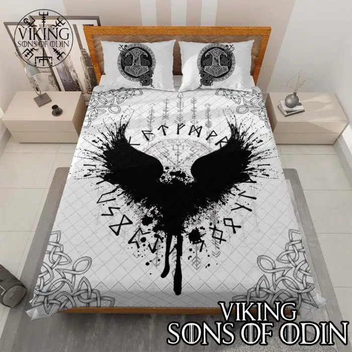 Viking Bedding Set Thor's Hammer Mjolnir Raven Rune Norse