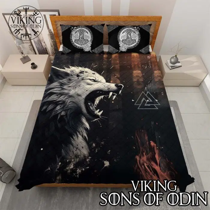 Viking Bedding Set Thor's Hhammer Mjolnir Wolf Valknut