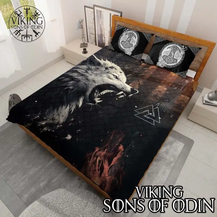 Viking Bedding Set Thor's Hhammer Mjolnir Wolf Valknut