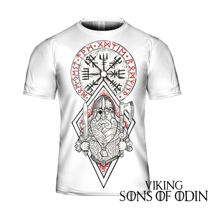 Viking Shirt Warriors Skull Warrior Vegvisir Odin Rune