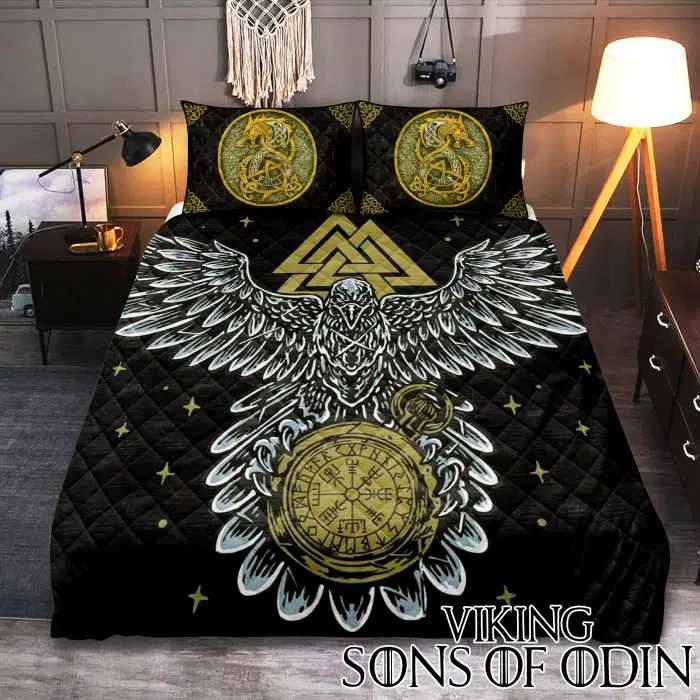 Viking Bedding Set Vegvisir Raven Dragon