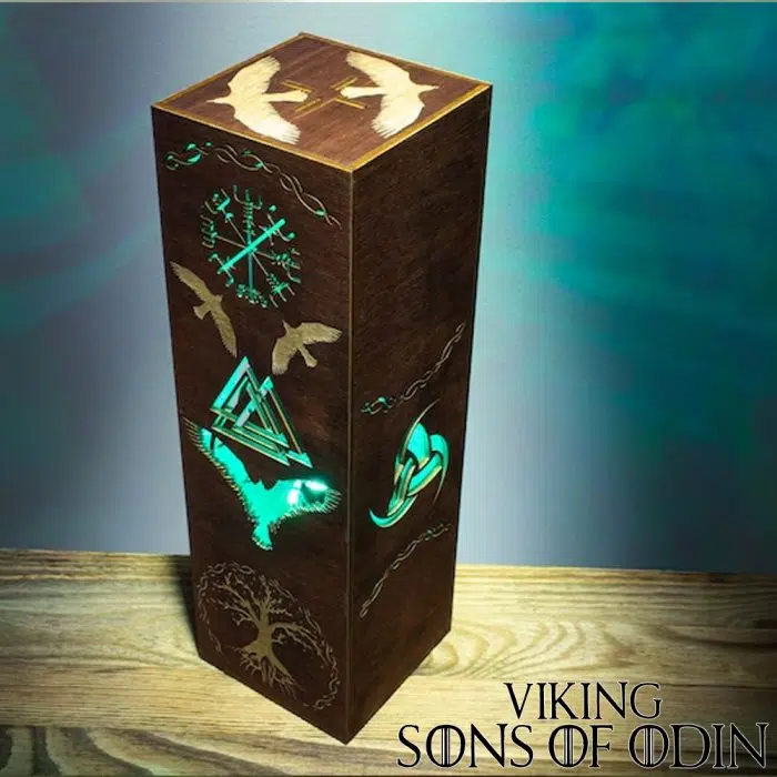 Viking Led Light Norse Mythology Lamp Odin's Thorn Ravens Yggdrasil Tree Vegvisir Symbol Runes | Viking Wooden Handicrafts