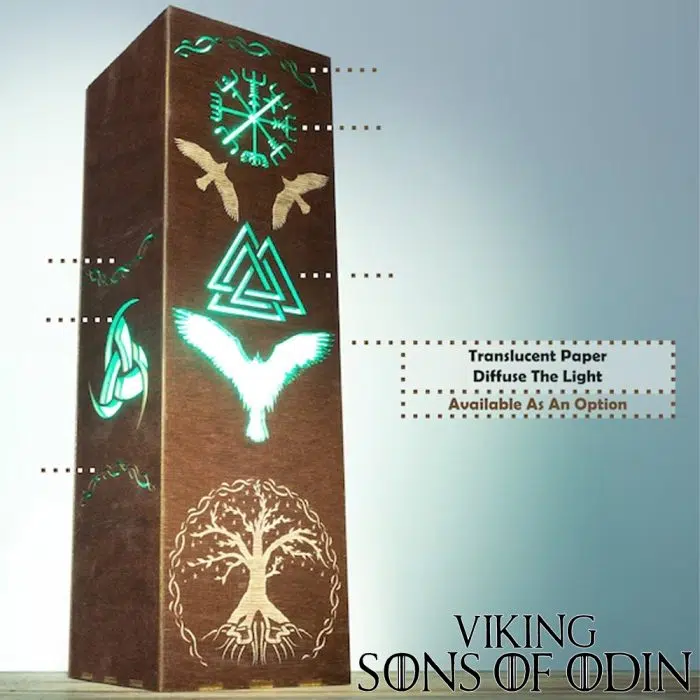 Viking Led Light Norse Mythology Lamp Odin's Thorn Ravens Yggdrasil Tree Vegvisir Symbol Runes | Viking Wooden Handicrafts