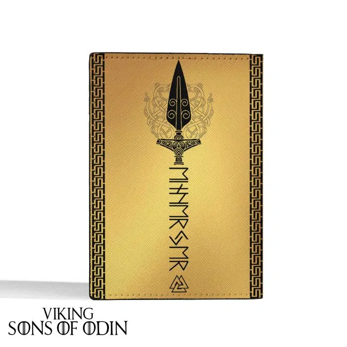 Viking Leather Passport Wallet Gungnir Odin Dragon