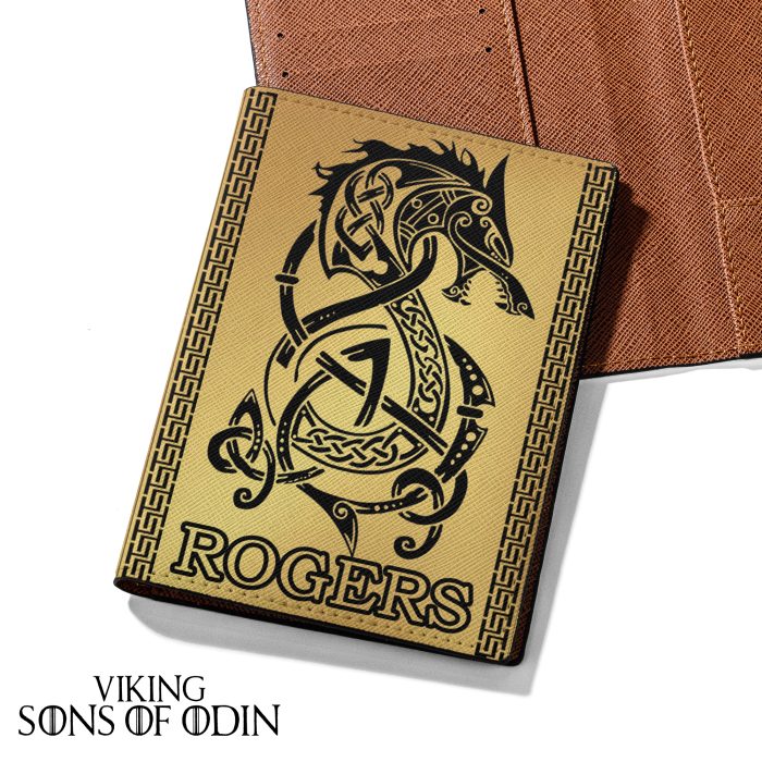 Viking Leather Passport Wallet Gungnir Odin Dragon