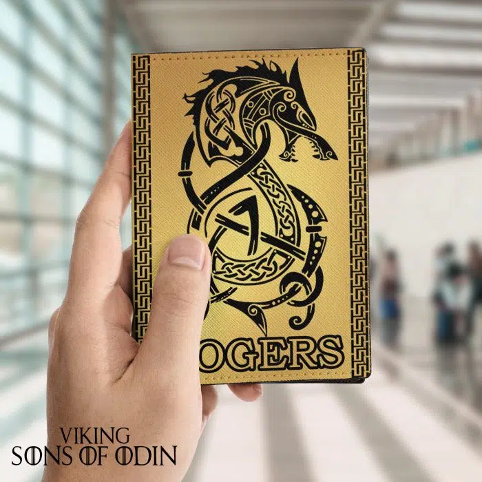 Viking Leather Passport Wallet Gungnir Odin Dragon