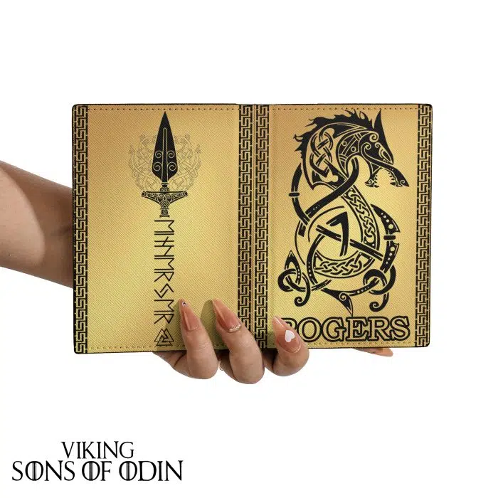 Viking Leather Passport Wallet Gungnir Odin Dragon