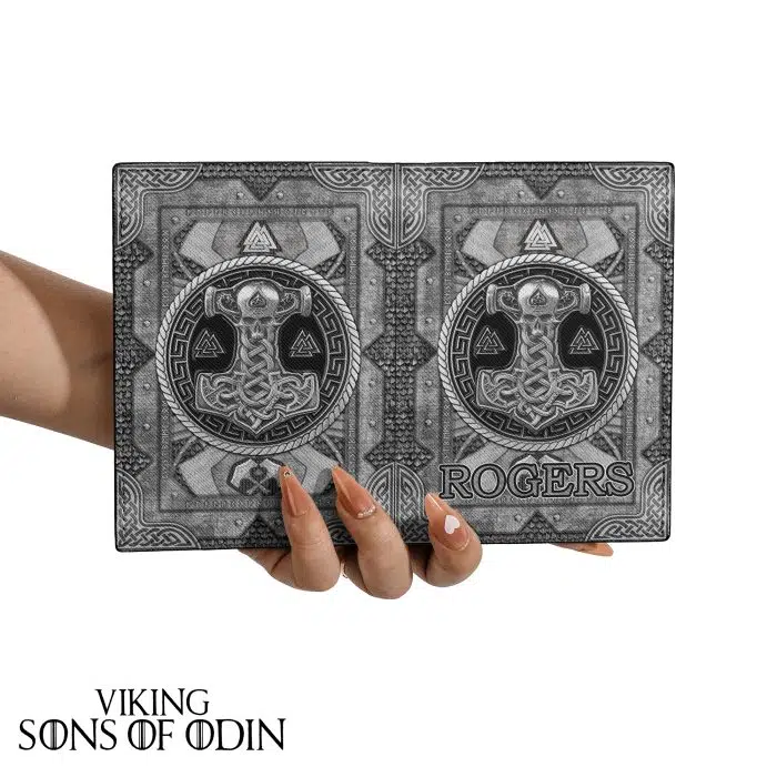 Viking Leather Passport Wallet Thor Hammer Mjolnir Valknut Rune Norse