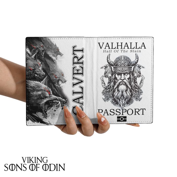Viking Leather Passport Wallet Valhalla Hall Of The Slain Wolf