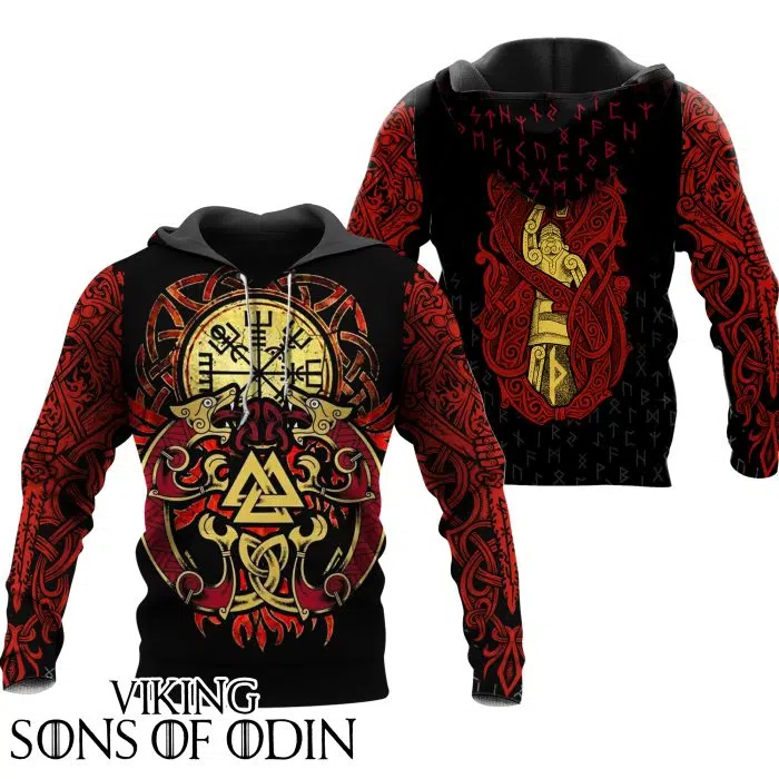 Viking Hoodie Dragon Raven Thor Mjolnir