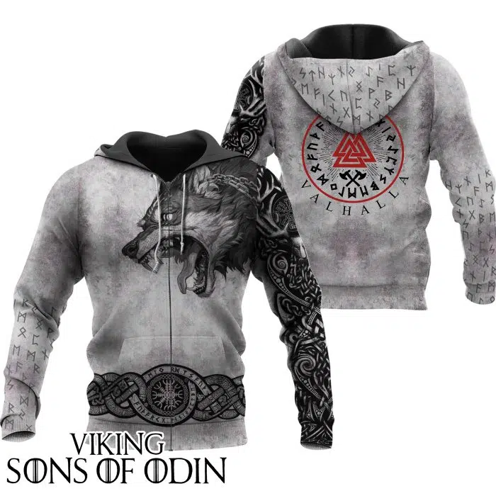 Viking Zip Hoodie Fenrir Wolf Valhalla