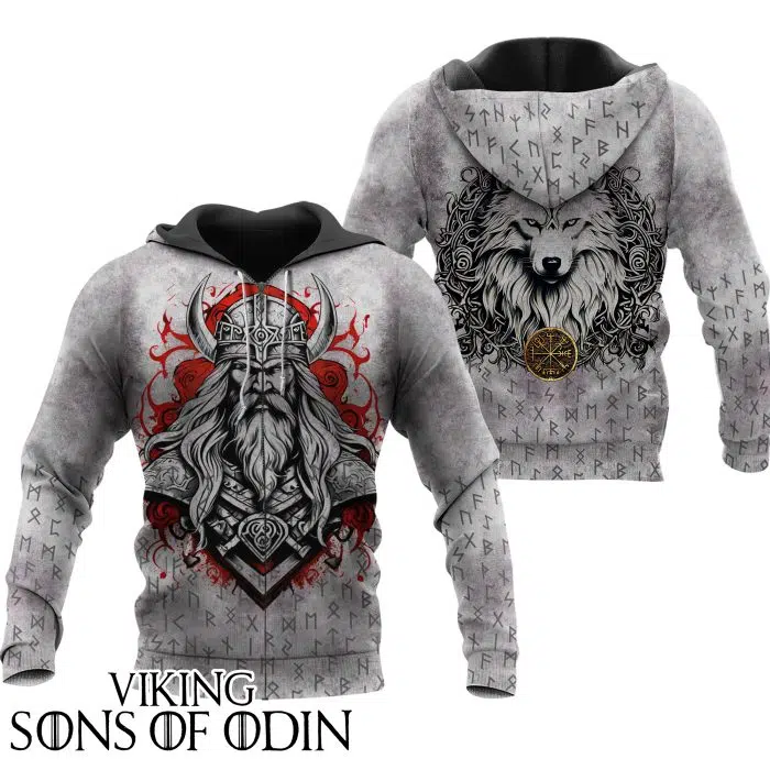 Viking Zip Hoodie Odin Fenrir Rune