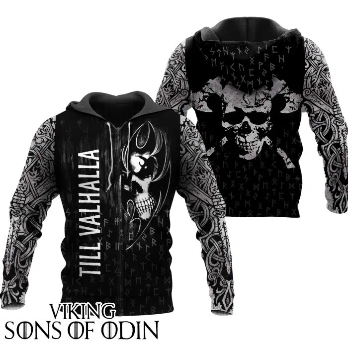 Viking Zip Hoodie Skull Valhalla