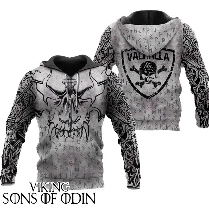 Viking Zip Hoodie Skull Valhalla