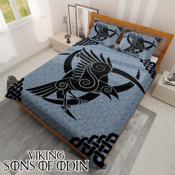 Viking Bedding Set Wolf Raven The Triple Horn of Odin
