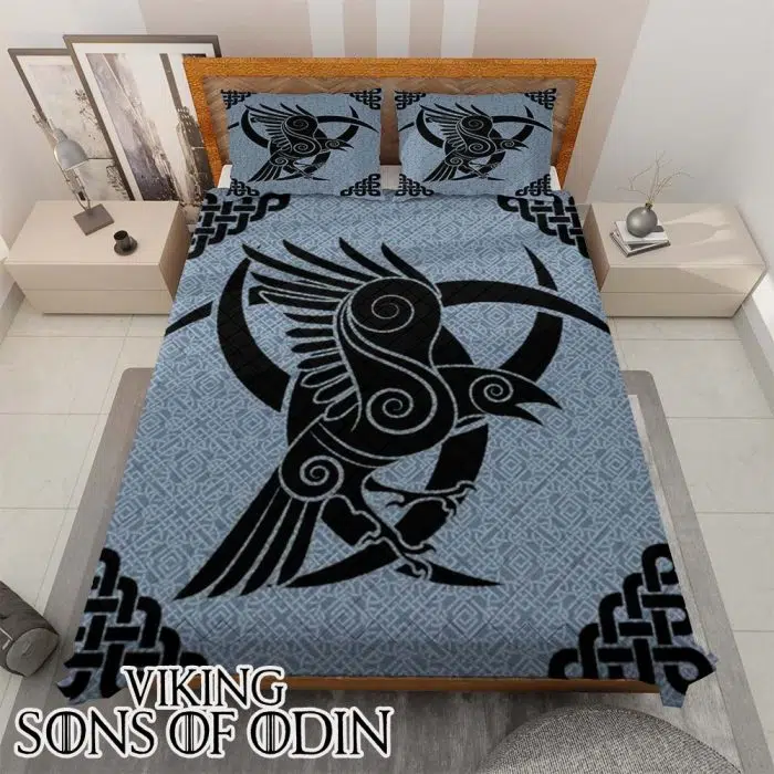 Viking Bedding Set Wolf Raven The Triple Horn of Odin