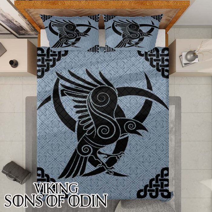 Viking Bedding Set Wolf Raven The Triple Horn of Odin