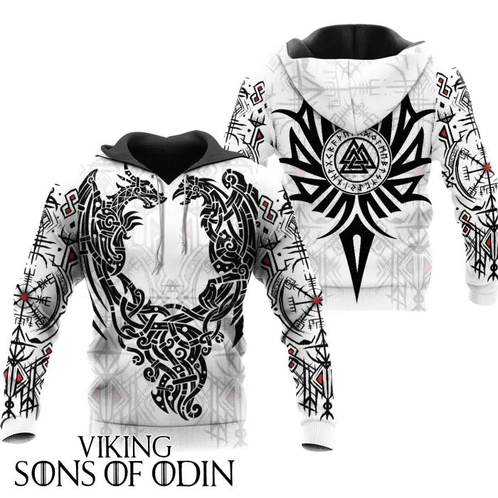 Viking Hoodie Raven Vegvisir Dragon