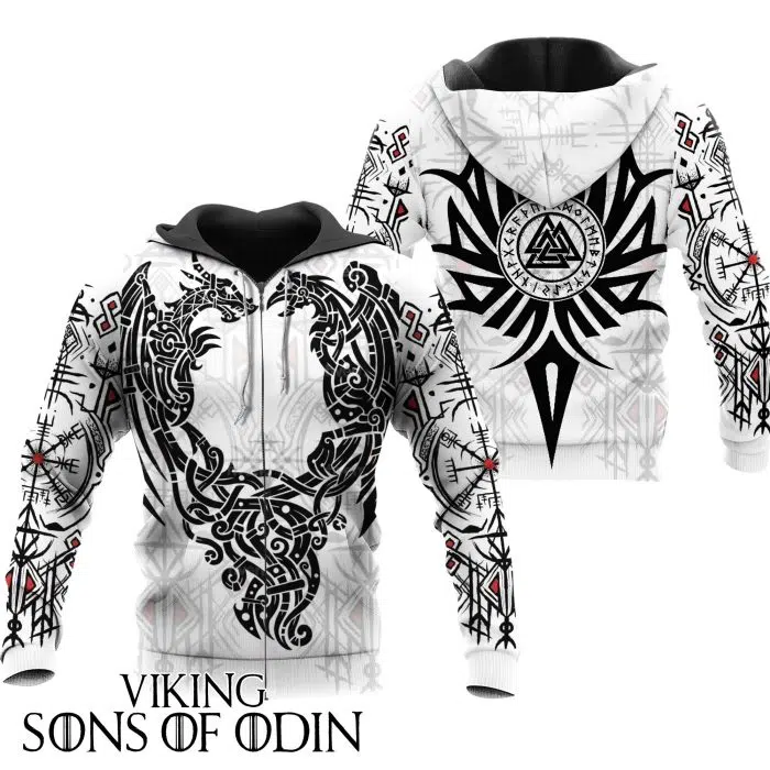 Viking Zip Hoodie Raven Vegvisir Dragon